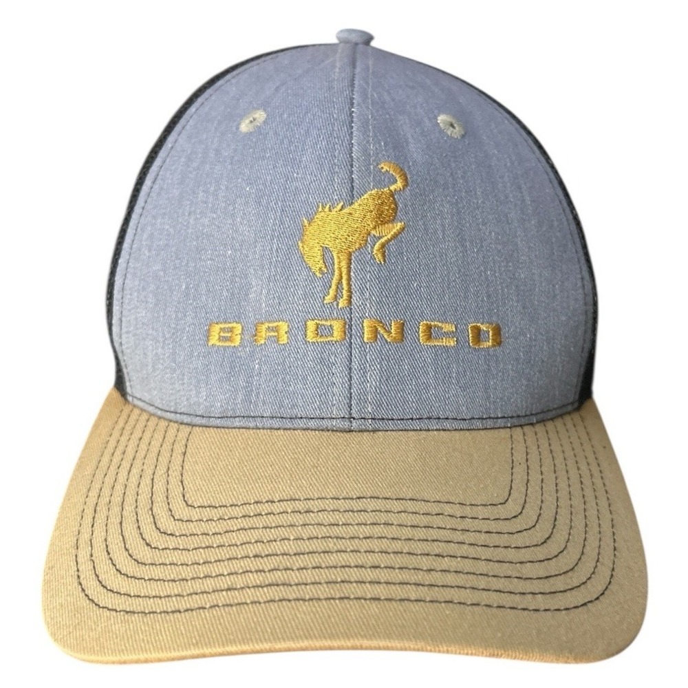 Ford Bronco Trucker Hat Outdoor Cap Mesh Snapback Embroidered Logo Blue Tan